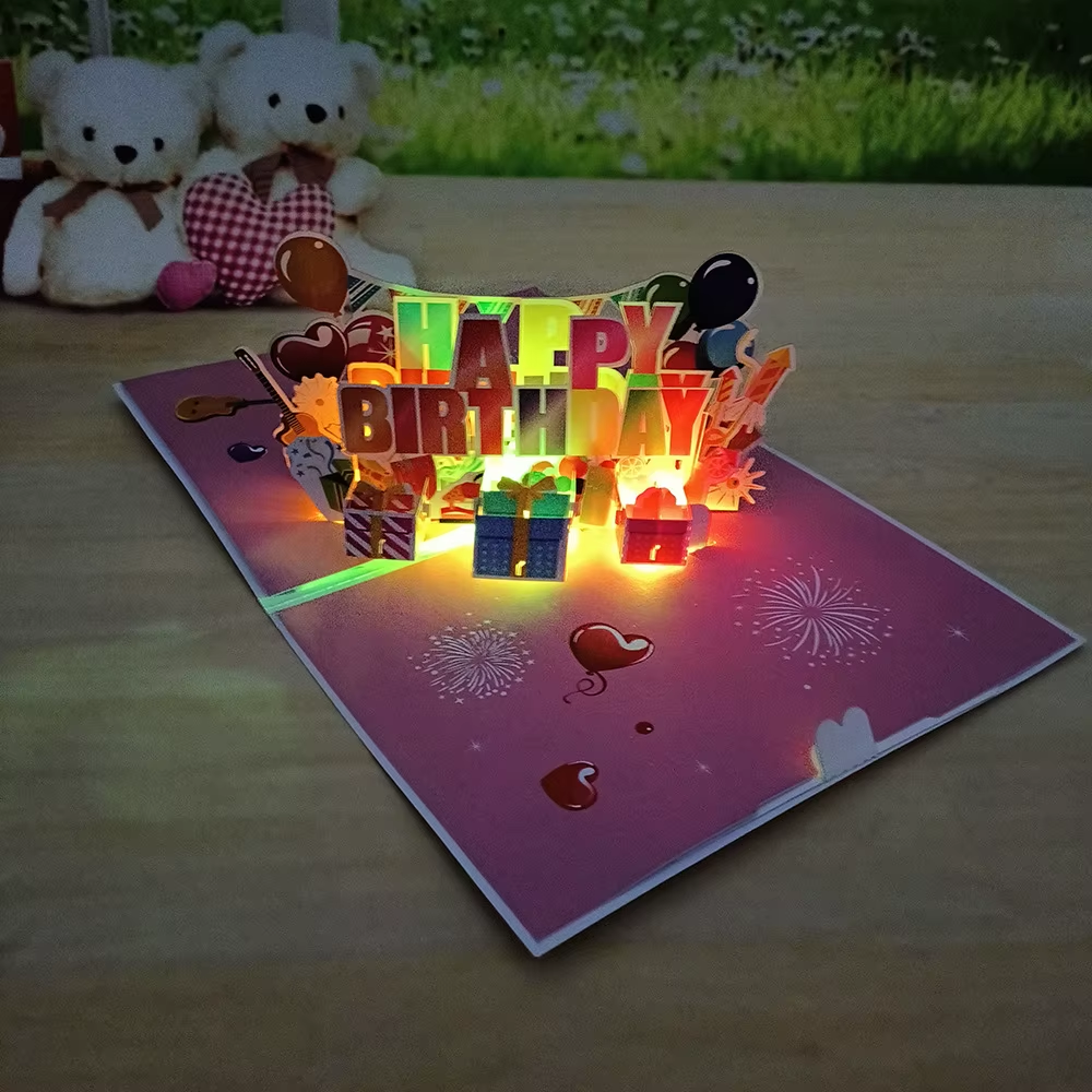 Birthday Cards Lights and Sound Pop up Happy Birthday Card Fireworks Birthday Greeting Cards 3D Pop up 3D Pop-Up with Envelope