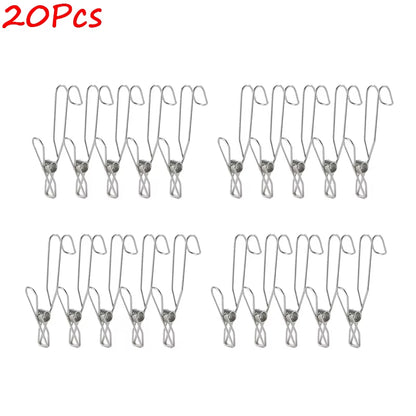 5/10/20Pcs Long Tail Clip Stainless Steel Photo Clip Clothespins Towel Organizer Holder Rack Hooks Clothes Pegs Laundry Storage