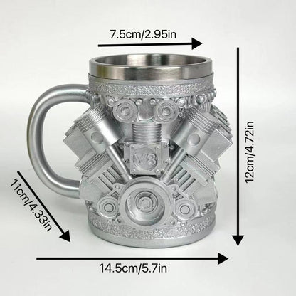 Engine-Themed Coffee Mug, a Retro-Styled, Realistic V8 Engine Stainless Steel Mug, a Personalized Double-Walled Insulated Car Mug with a Handle, the Perfect Gift for Father'S Day, Christmas, Husbands, Mechanics, and Car Enthusiasts.