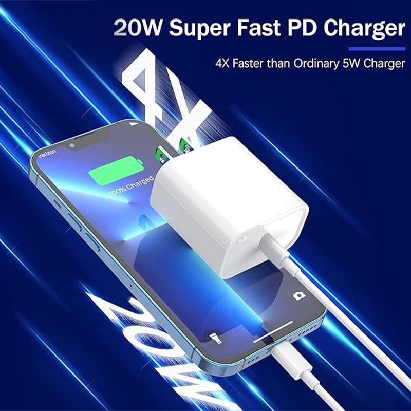 2-Pack 20W Super Fast Charging USB-C Wall Charger Block with 2-Pack USB-C to USB-C Braided Cable for Iphone 17/17 Air/16/15 Pro Max，Airpods, Ipad and so On