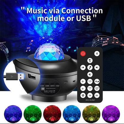 Starry Sky Projector Light LED Night Light Bluetooth Music Player Remote Ocean Wave Galaxy Ambient Light Bedroom Decoration Gift
