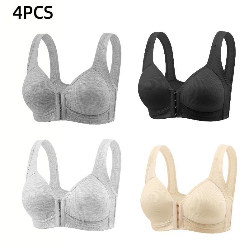 FZ 4/2PCS Esselegance Adjustable Front Closure Push-Up Bra Wire-Free, Seamless & Side Support for Daily Wear, Spring-Summer Comfort