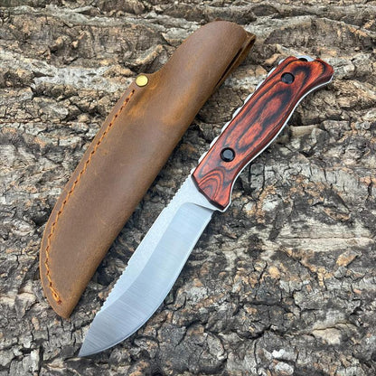 Saddle Mountain 15002 Hidden Canyon Hunter 15017 Outdoor Fixed Blade Knife 8Cr13Mov/Cpm-S30V Teardrop Blade Stable Wooden Handle with Leather Sheath Camping Fishing Scenarios Men'S Gift Christmas Gift Multi-Functional Tool
