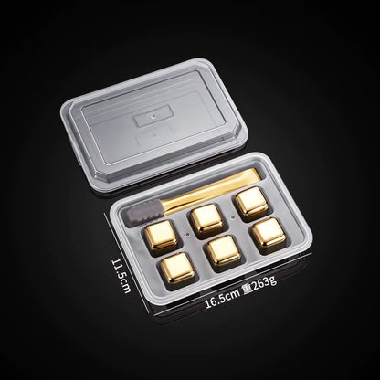 Gold and Siver Metal Cooling Rocks Reusable Ice Cubes Whiskey Steel Ice Cubes 304 Stainless Steel and with Storage Box for Vodka