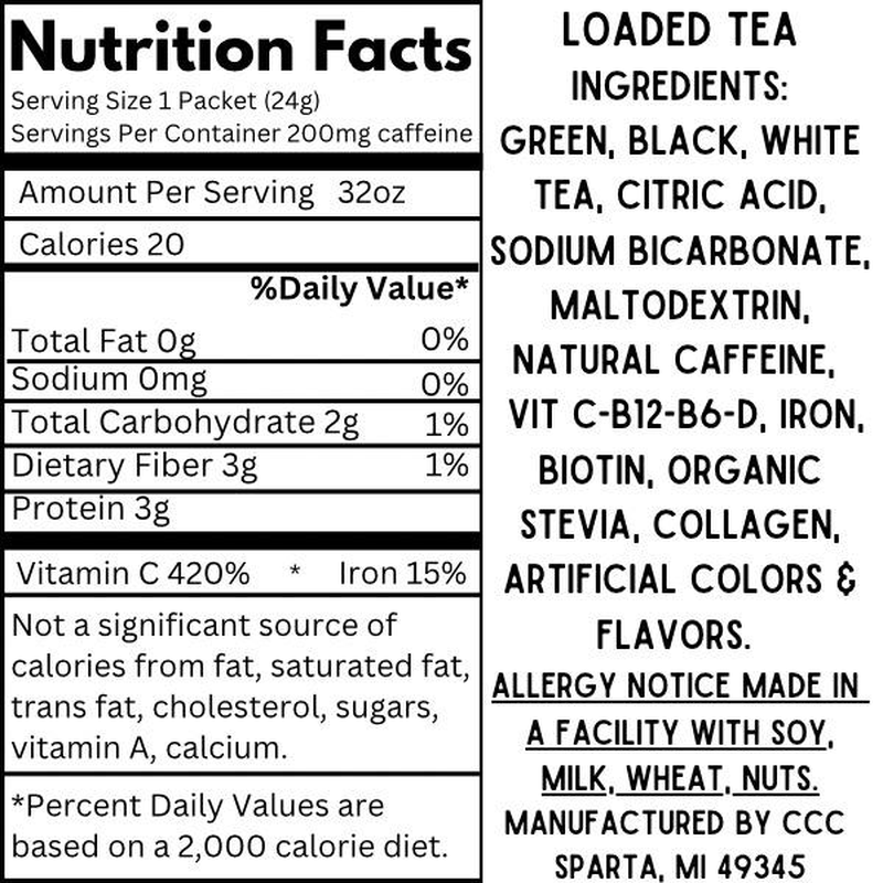 Loaded Teas - 55 Flavors Caffeinated Beverage Mix - Sugar-Free & Gluten-Free Energy Powder Drink - 32Oz Smoothie Mix - Made in USA - 24 Months Shelf Life