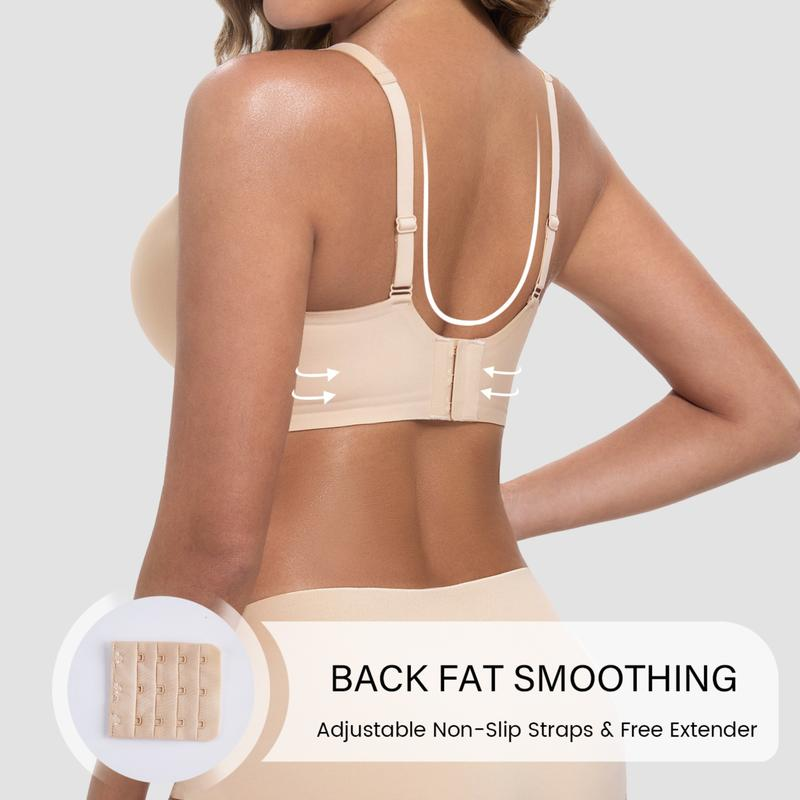 Obind Wireless Jelly Deep-V Bra Everyday Comfort Push-Up Seamless T-Shirt Bra Slimming Design Adjustable Straps Minimalist Soft Butter-Fabric Breathable Mesh Triangle Panel Basic Women’S Underwear