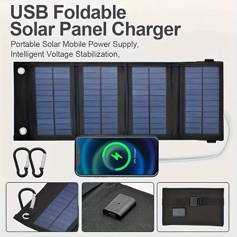 Portable USB Foldable Solar Panel, Folding Solar Panels for Travel, Mobile Phone Charging Bank, Flashlight, Fan, Mobile Phone Ba