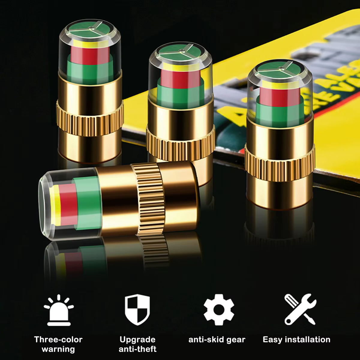 Cars Tire Air Pressure Monitor Alert 4Pcs/Set Indicator Tire Valve Cap Gauge Car Accessories Car Tyre Pressure Gauge Caps Useful