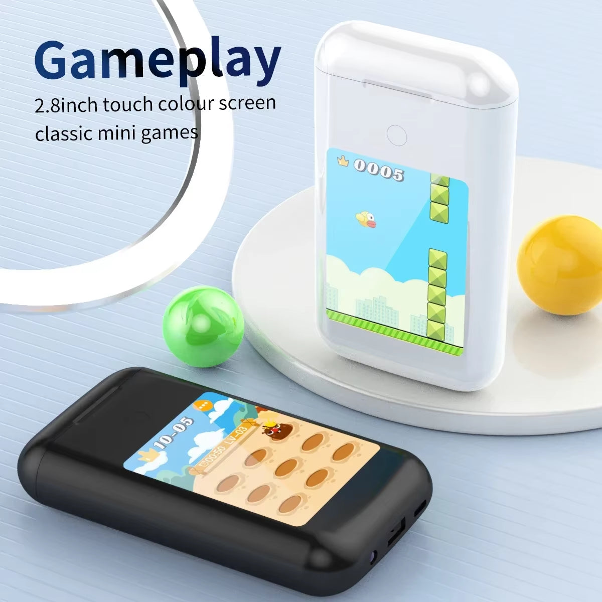 FLLTF A98 BOX Multiple Function in Ear Bluetooth Wireless Earphone Charging Case with 2.8" Touch Screen Power Bank Music Games