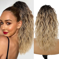 160G Heavy Ombre Black Blonde Curly Ponytail Claw Long Wavy Pony Tail Synthetic Clip in Hair Extensions Fluffy Natural Looking