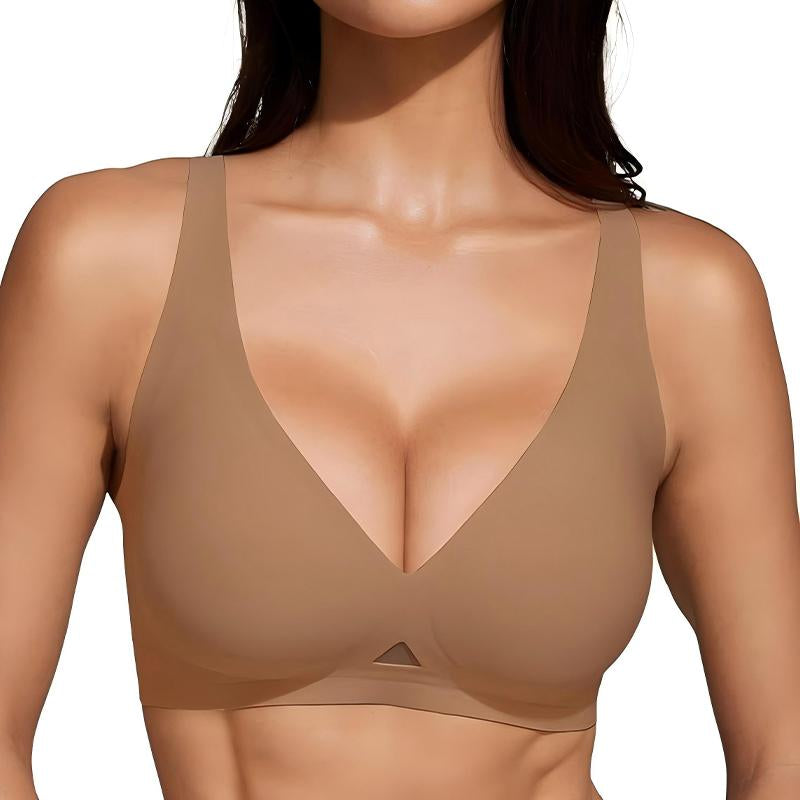 Obind Wireless Jelly Deep-V Bra Everyday Comfort Push-Up Seamless T-Shirt Bra Slimming Design Adjustable Straps Minimalist Soft Butter-Fabric Breathable Mesh Triangle Panel Basic Women’S Underwear