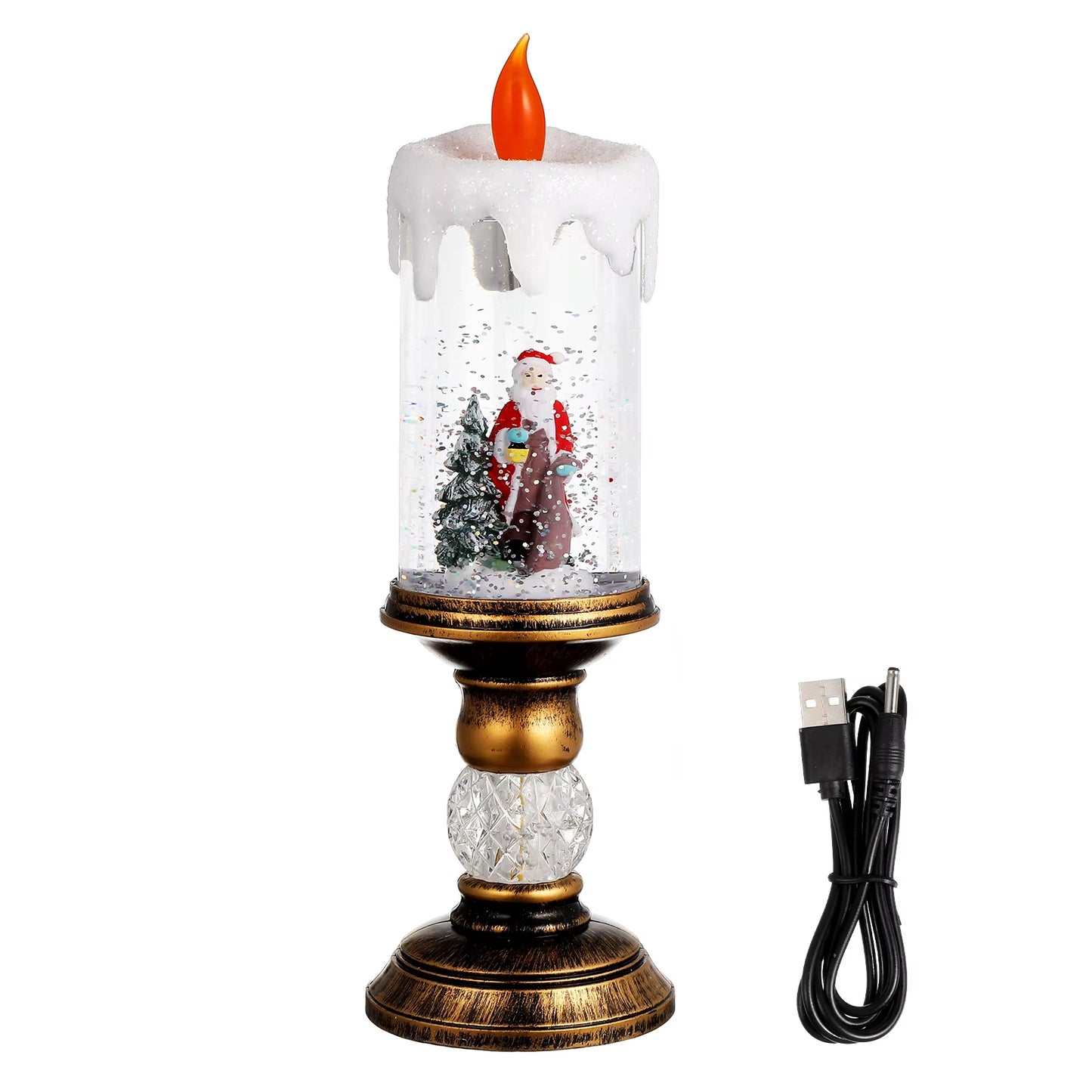 1Pc Christmas Led Candle Lamp Usb Charging Candle Led Night Light Water-Filled Visual Effect Music Box Lamp Desktop Decoration