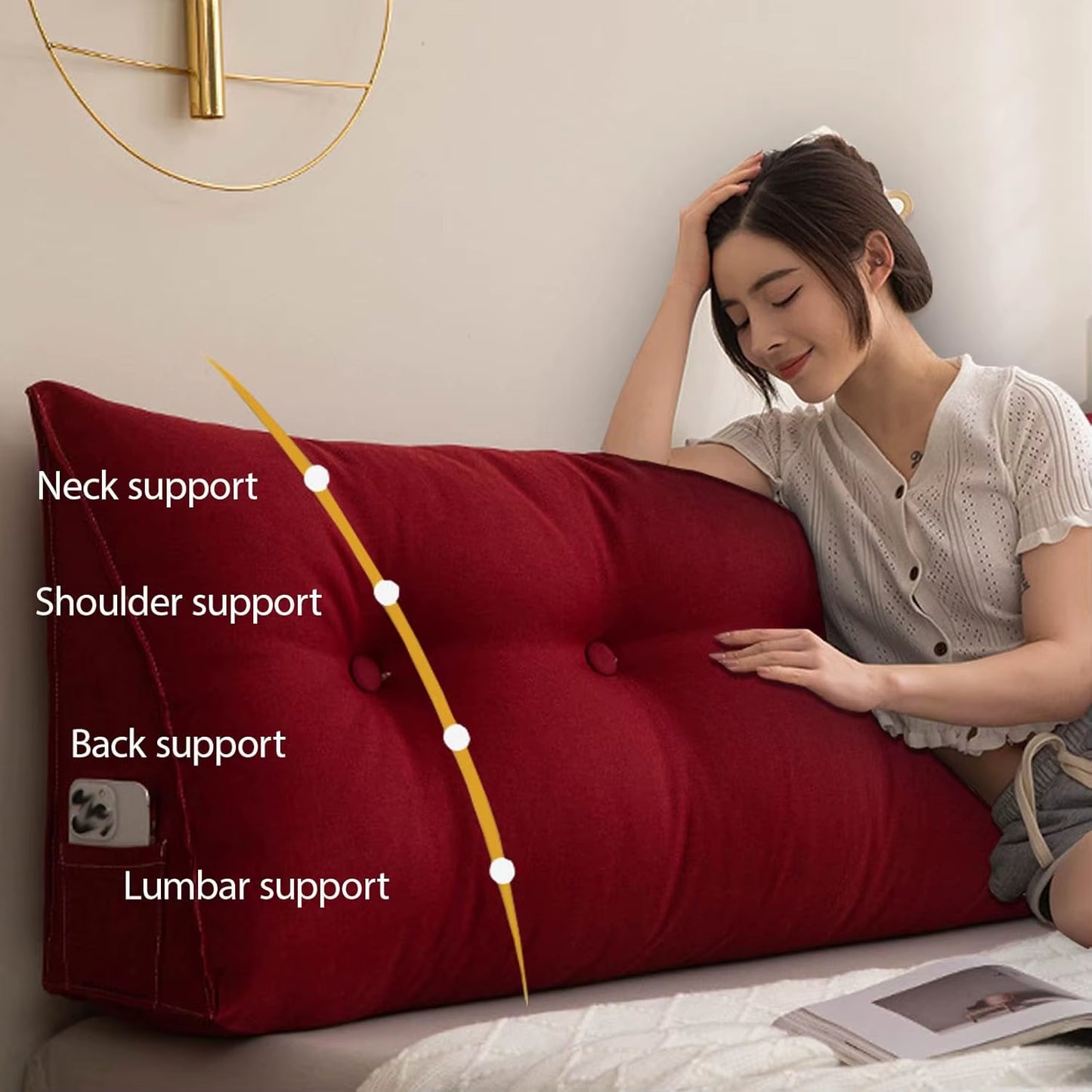 European Headboard Cushion Triangular Pillow with Filler Removable Reading Backrest Support Wedge Comfort Waist Pillow 침대용 등받이
