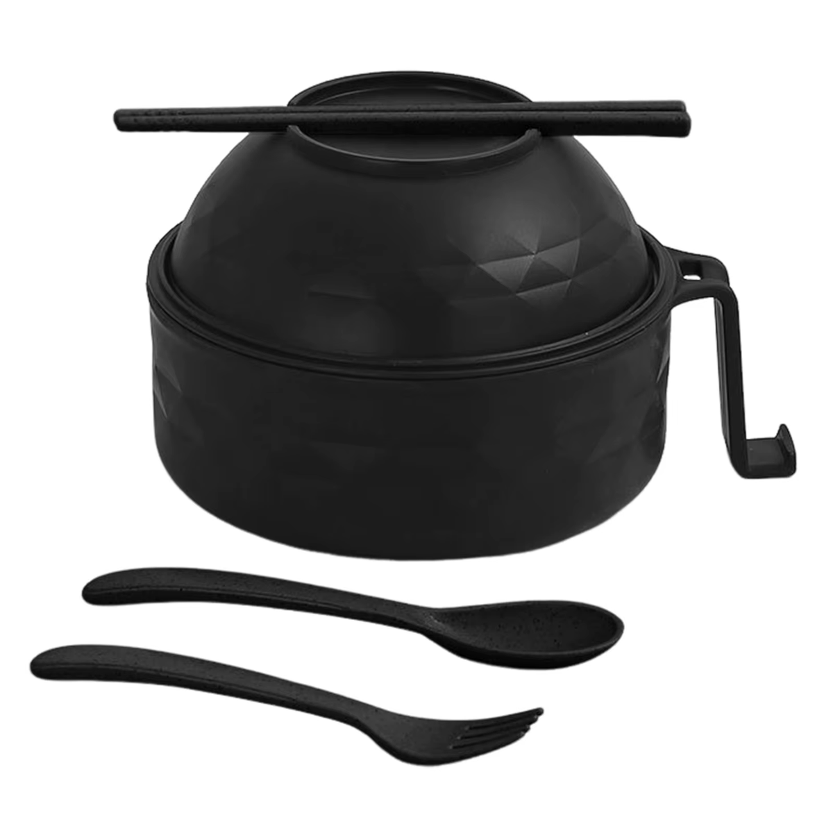 Microwave Ramen Bowl Cooker Set Wheat Straw Instant Noodles Bowl Handles,Ramen Noodle Cooker with Spoon Chopsticks Fork Camping