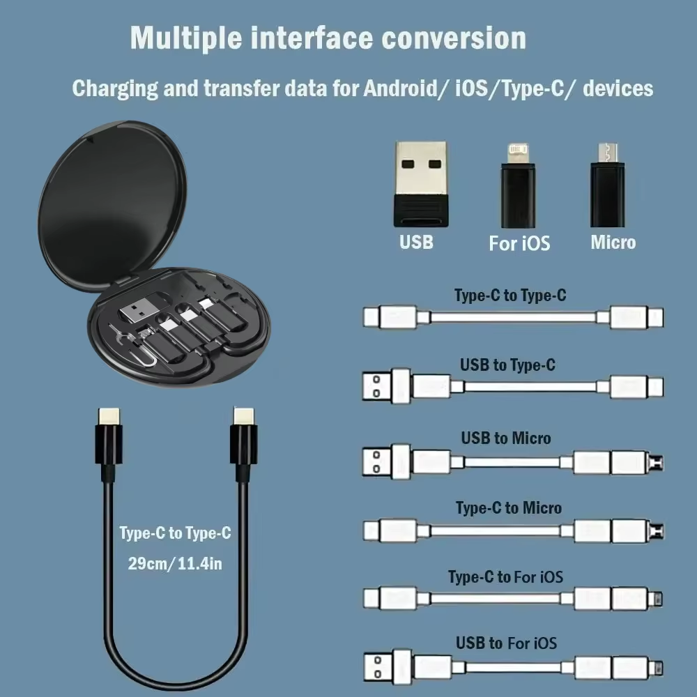 Multifunctional USB Data Cable Set Storage Box with Multi USB Charging Adapter Cable Kit Usb to Type C Usb Adapter
