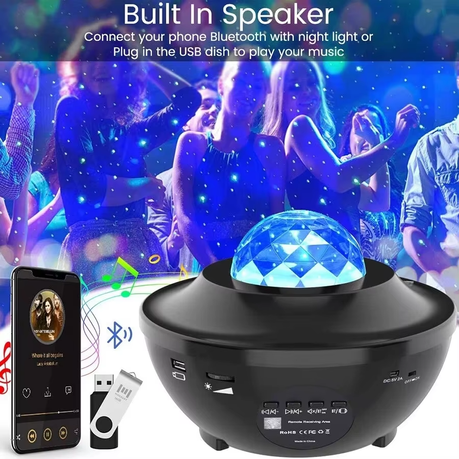 Starry Sky Projector Light LED Night Light Bluetooth Music Player Remote Ocean Wave Galaxy Ambient Light Bedroom Decoration Gift