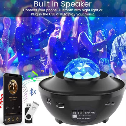 Starry Sky Projector Light LED Night Light Bluetooth Music Player Remote Ocean Wave Galaxy Ambient Light Bedroom Decoration Gift