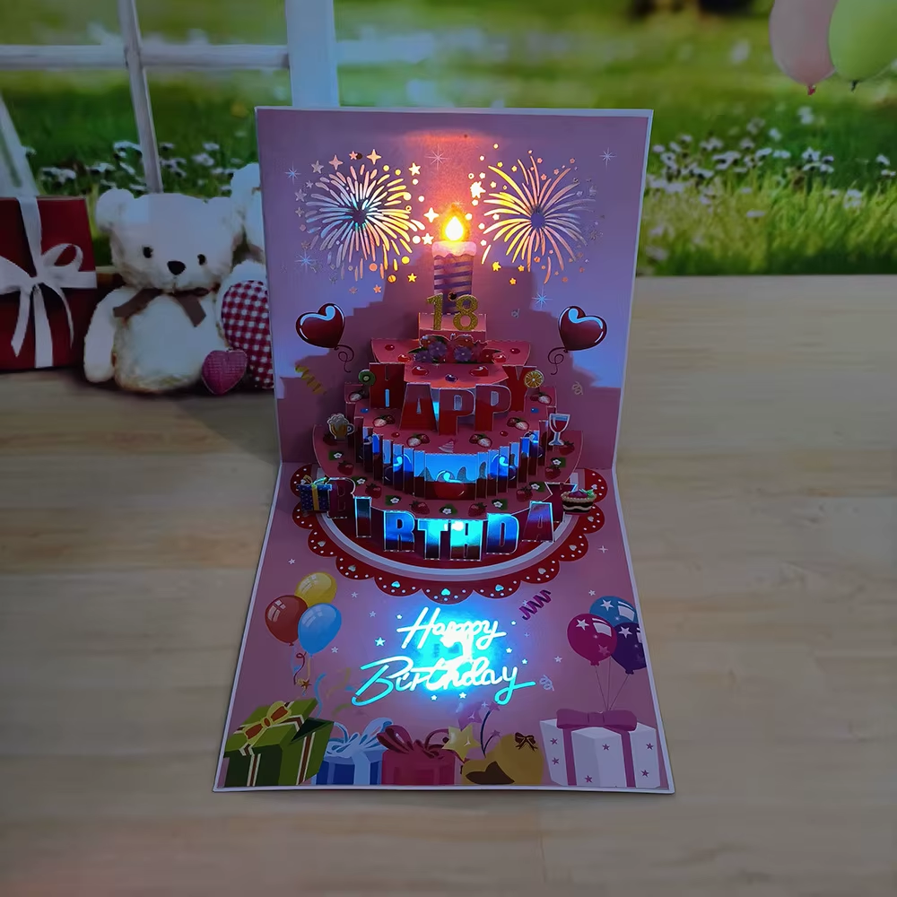 Birthday Cards Lights and Sound Pop up Happy Birthday Card Fireworks Birthday Greeting Cards 3D Pop up 3D Pop-Up with Envelope