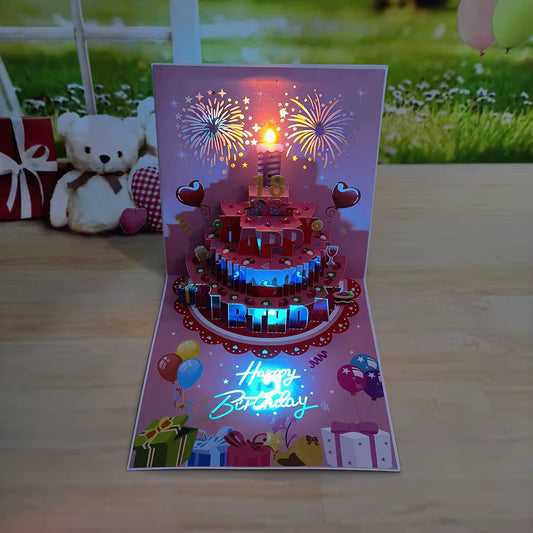 Birthday Cards Lights and Sound Pop up Happy Birthday Card Fireworks Birthday Greeting Cards 3D Pop up 3D Pop-Up with Envelope