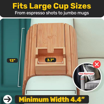 Couch Cup Holder Wooden Sofa Armrest Tray Foldable Anti-Slip Drink Coaster Sofa Side Storage Table Cup Holder Snack Organizer