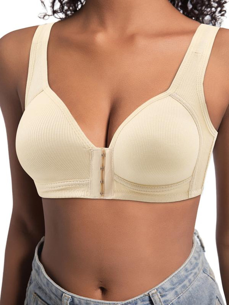 FZ 4/2PCS Esselegance Adjustable Front Closure Push-Up Bra Wire-Free, Seamless & Side Support for Daily Wear, Spring-Summer Comfort