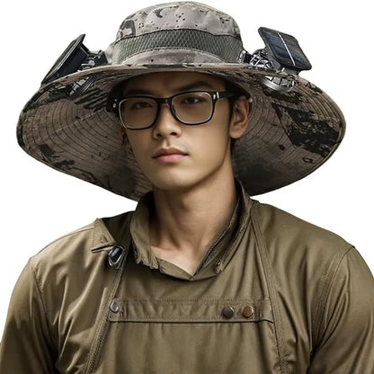 Wide Brim Solar Fan Outdoor Fishing Hat,Men Sun Hat with Solar Fan Fishing Hats,Solar Fan Hat Upf50+ Fan Hat