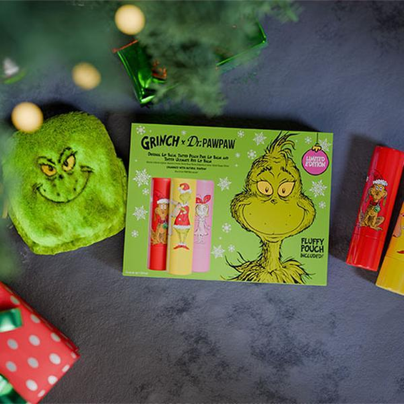 3Pcs Dr. Pawpaw the Grinch Set Original, Ultimate Red, Peach Pink - Natural Lip Balm with Aloe Vera - Gluten Free Lip Moisturizer for Hydration, Get It before Wellness Holiday Skincare