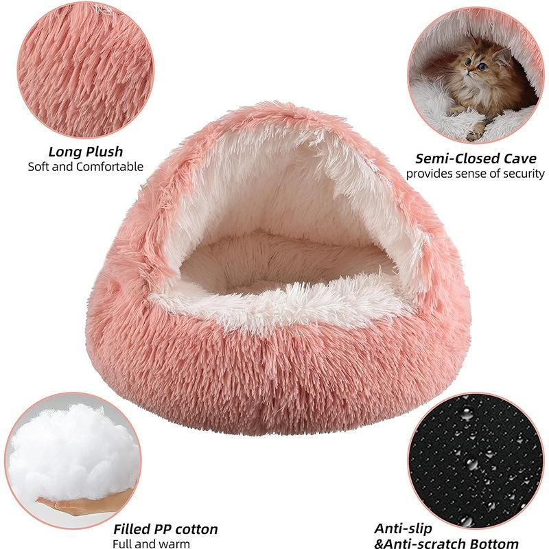 Cozy Half-Enclosed Plush Cat & Dog Bed - Warm Winter Nest for Ultimate Comfort