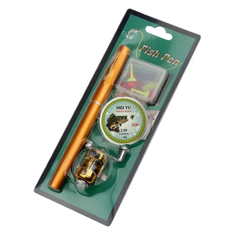 [Fish Rod+Reel+Line+Accessories] Portable Pocket Telescopic Fishing Rod Reel Full Kit Pen Shape Pole 96Cm for Fishing Beginner