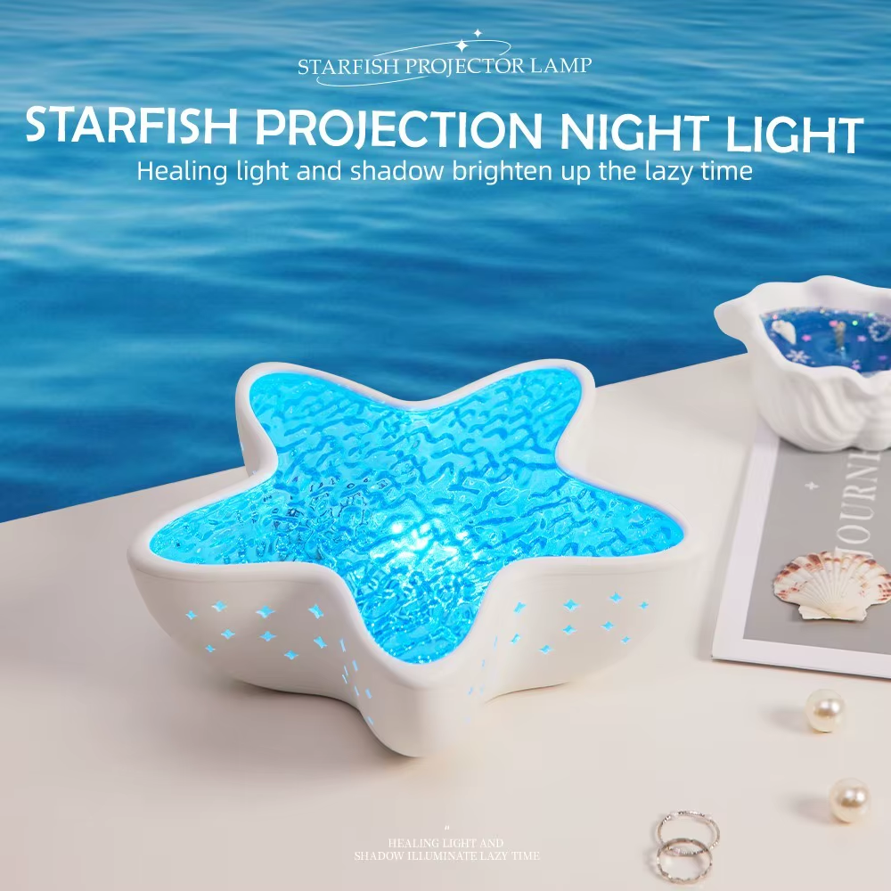 Starfish Projector Lamp Desk Room Decor Night Light Rechargeable Dreamy Ambient Light Kids Gift Festival Party Decor Nightlights