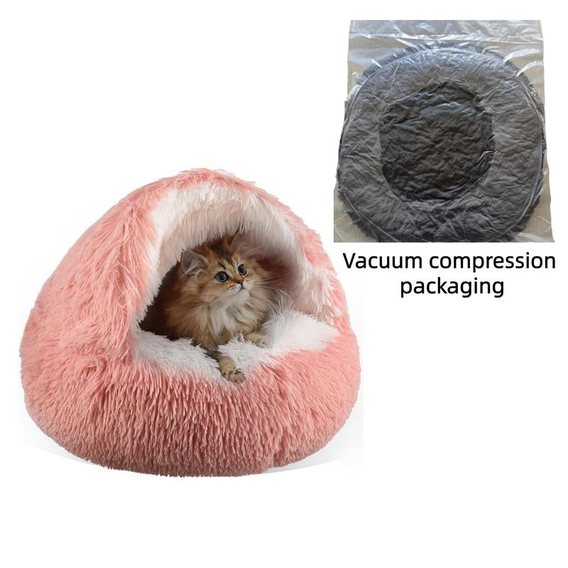 Cozy Half-Enclosed Plush Cat & Dog Bed - Warm Winter Nest for Ultimate Comfort