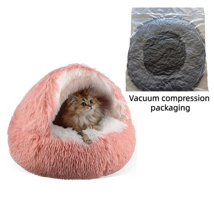 Cozy Half-Enclosed Plush Cat & Dog Bed - Warm Winter Nest for Ultimate Comfort