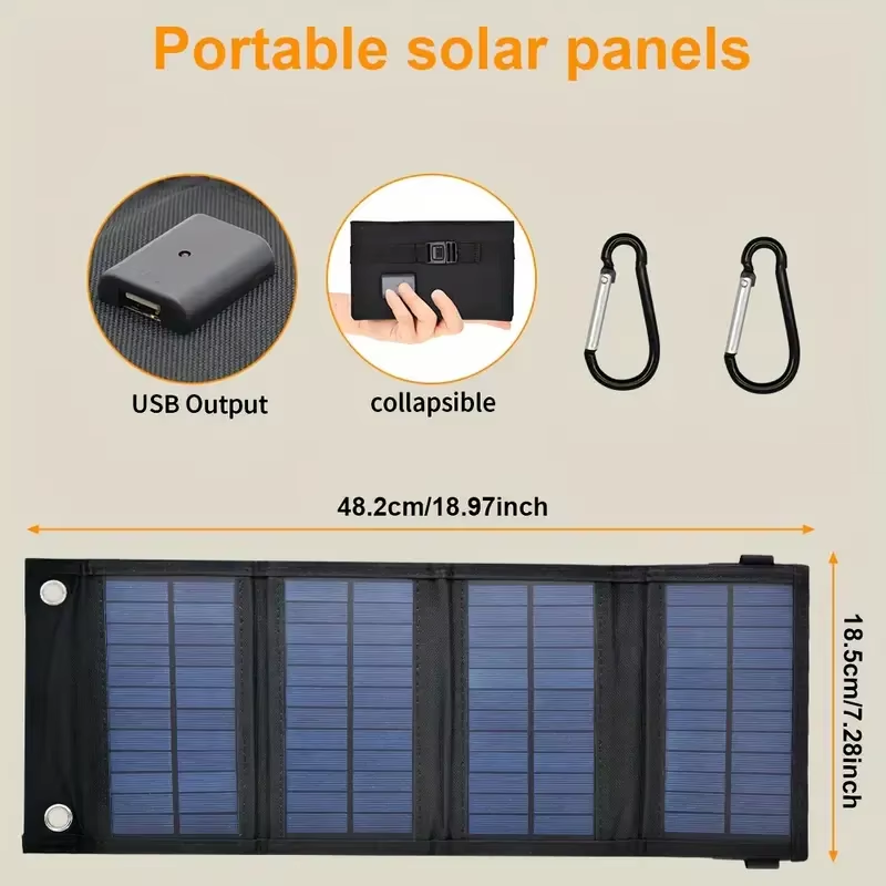 Portable USB Foldable Solar Panel, Folding Solar Panels for Travel, Mobile Phone Charging Bank, Flashlight, Fan, Mobile Phone Ba