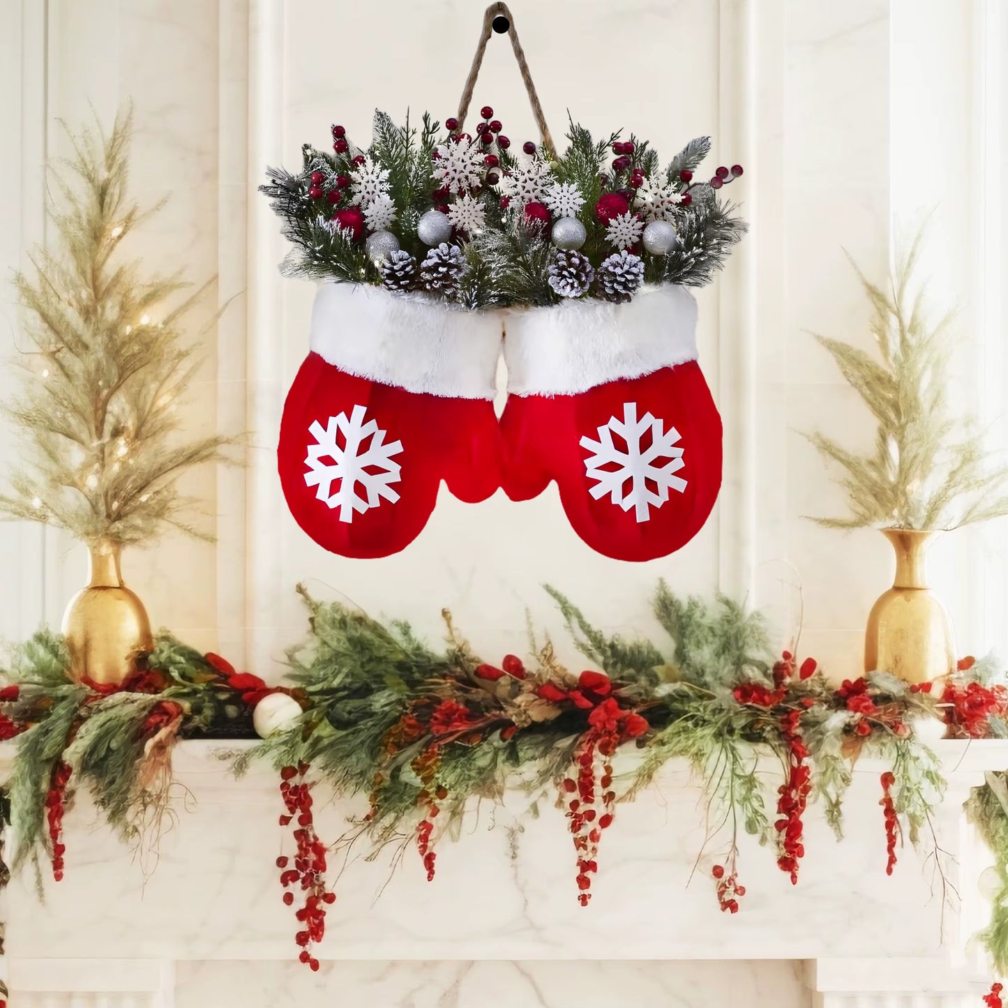 2026 Christmas Glove Garland Creative Simulated Flower Wreath Window Door Gate Home Decor Door Sign Xmas Party Decoration