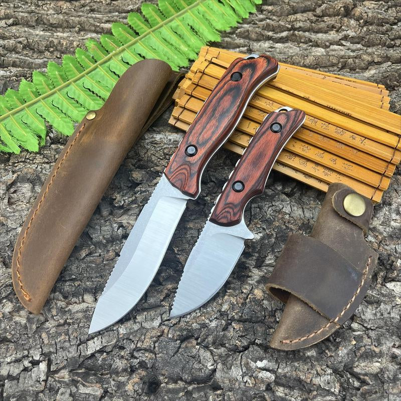 Saddle Mountain 15002 Hidden Canyon Hunter 15017 Outdoor Fixed Blade Knife 8Cr13Mov/Cpm-S30V Teardrop Blade Stable Wooden Handle with Leather Sheath Camping Fishing Scenarios Men'S Gift Christmas Gift Multi-Functional Tool
