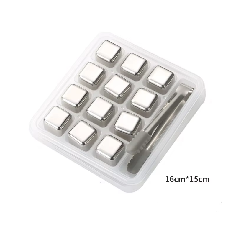 Gold and Siver Metal Cooling Rocks Reusable Ice Cubes Whiskey Steel Ice Cubes 304 Stainless Steel and with Storage Box for Vodka