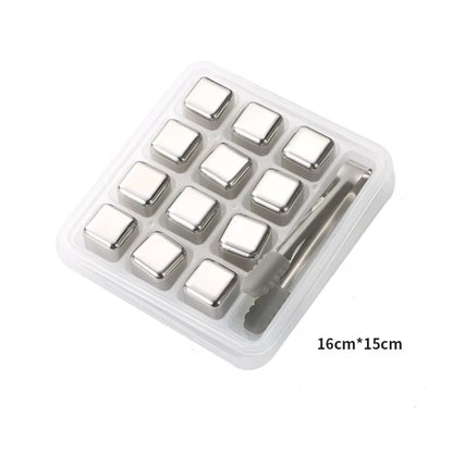 Gold and Siver Metal Cooling Rocks Reusable Ice Cubes Whiskey Steel Ice Cubes 304 Stainless Steel and with Storage Box for Vodka