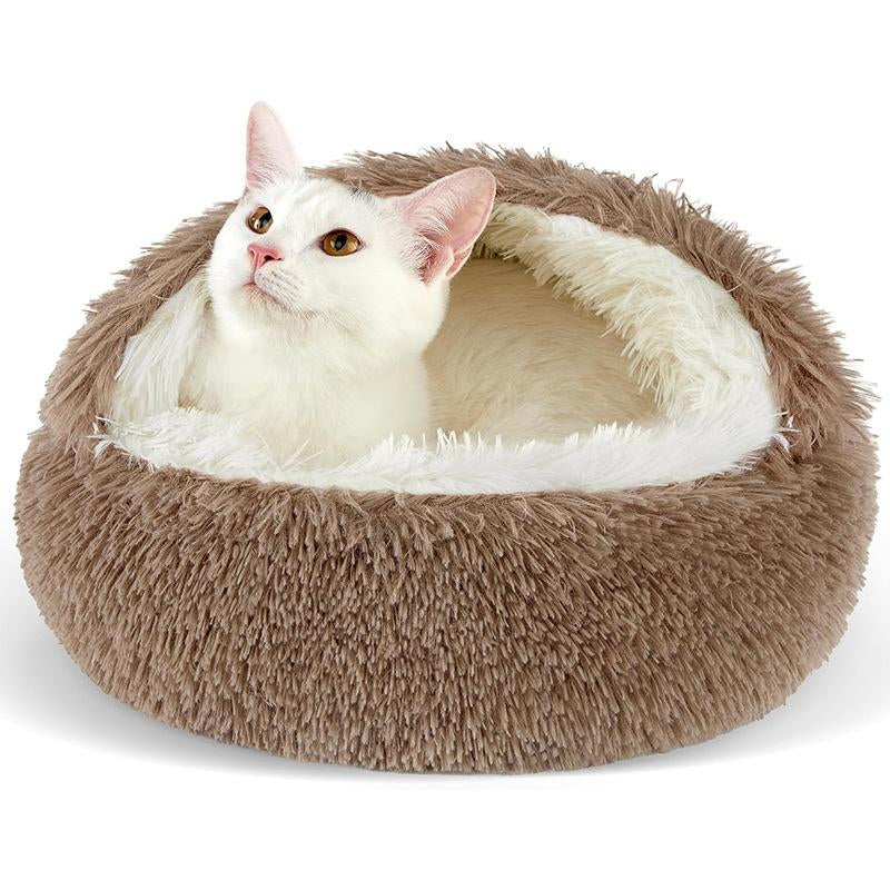 Cozy Half-Enclosed Plush Cat & Dog Bed - Warm Winter Nest for Ultimate Comfort