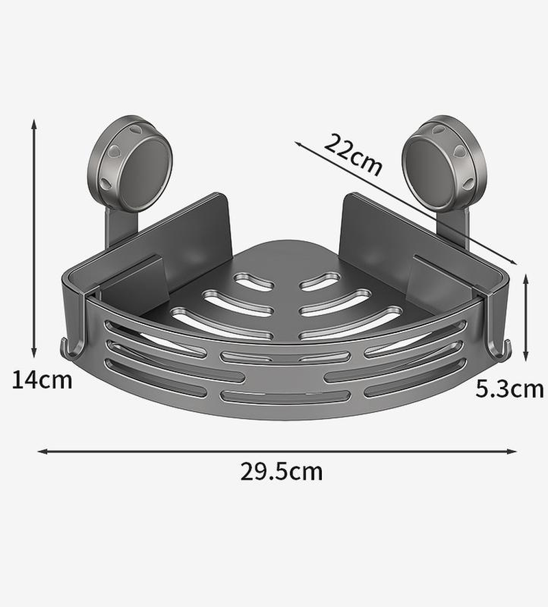 3-Pack Gun Gray Plastic Triangle Suction Cup Showercaddy 3-Tier Corner Shelves Nodrilling Bathroom Storage Rack 40Lbs Loadcapacity with 6 Towel Bar Hooks