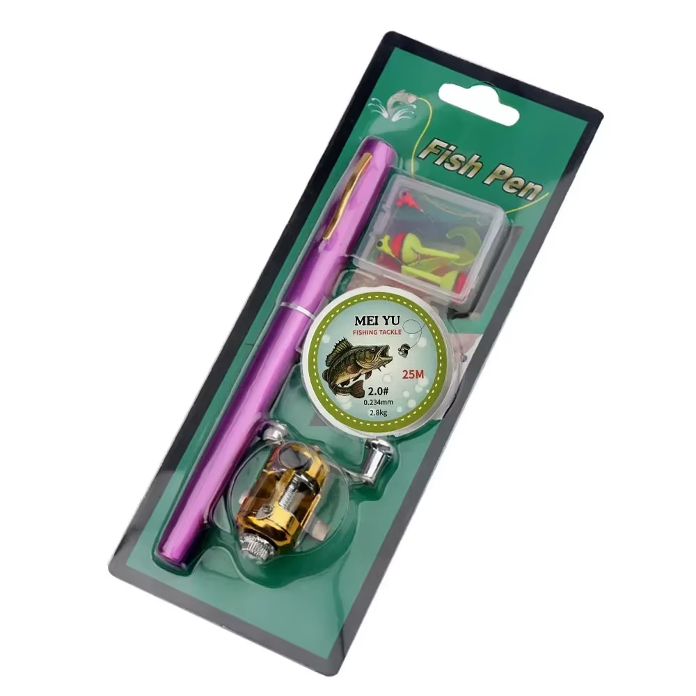 [Fish Rod+Reel+Line+Accessories] Portable Pocket Telescopic Fishing Rod Reel Full Kit Pen Shape Pole 96Cm for Fishing Beginner