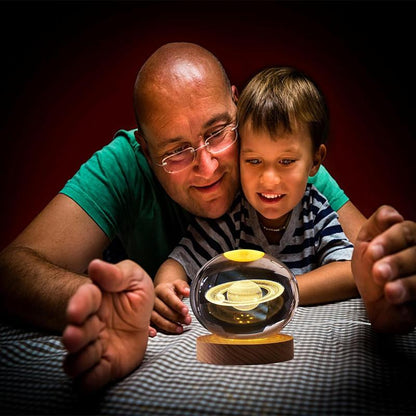 Enchanting 3D Saturn Crystal Ball Night Light with LED Stand - Stunning Planet Figurine Lamp for Bedroom Decor (2.4 In, 60Mm)