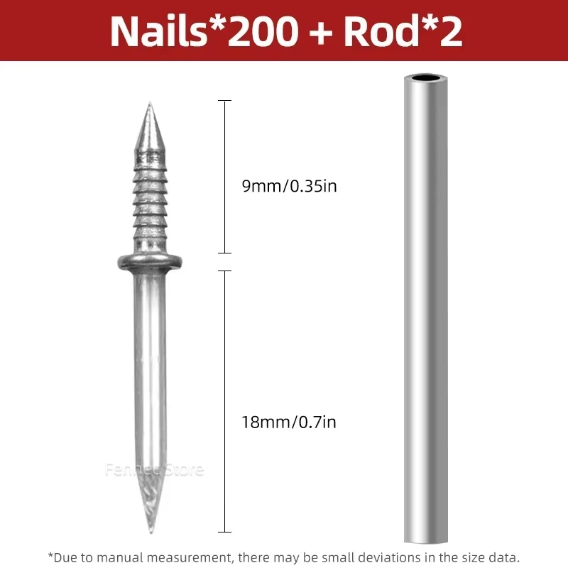 200/400/500/1000Pcs Double-Head Seamless Installation Nail with Sleeve Skirting Thread Metal Non-Marking Nails Rust-Proof