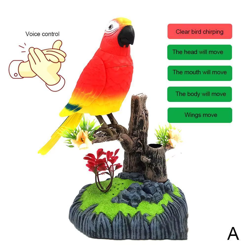 Talking Parrot Cute Electric Battery Operated Control Voice Simulation Parrots Sparrow Bird Repeats What You Say Ornament