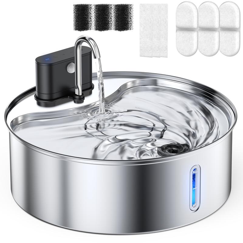 Cityflee 12L Rechargeable Wireless Dog Water Fountain - Super Quiet 304 Stainless Steel Bowl for Large Dogs & Multiple Cats with Visual Water Level