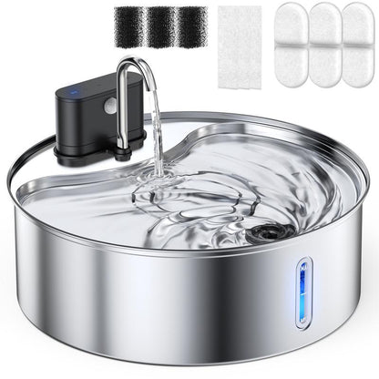 Cityflee 12L Rechargeable Wireless Dog Water Fountain - Super Quiet 304 Stainless Steel Bowl for Large Dogs & Multiple Cats with Visual Water Level