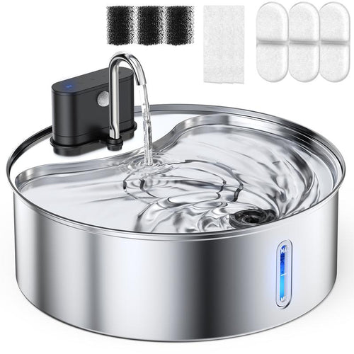 Cityflee 12L Rechargeable Wireless Dog Water Fountain - Super Quiet 304 Stainless Steel Bowl for Large Dogs & Multiple Cats with Visual Water Level