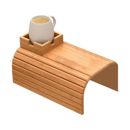 Couch Cup Holder Wooden Sofa Armrest Tray Foldable Anti-Slip Drink Coaster Sofa Side Storage Table Cup Holder Snack Organizer