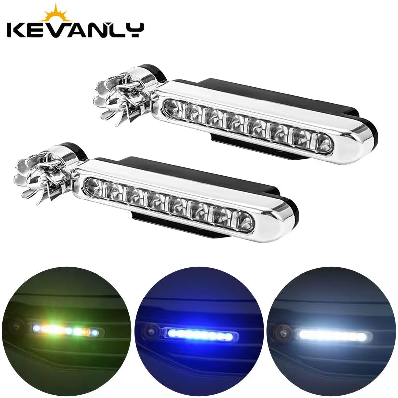 2Pcs Car LED Daytime Headlight with Wind Powered Fan Floodlights Auxiliary Lighting Motorcycle Lamp for Enhanced Visibility