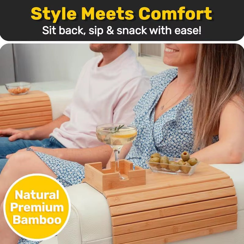 Couch Cup Holder Wooden Sofa Armrest Tray Foldable Anti-Slip Drink Coaster Sofa Side Storage Table Cup Holder Snack Organizer