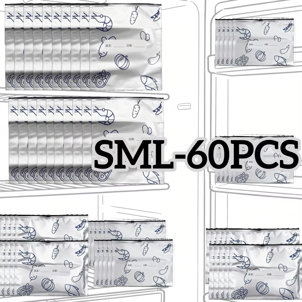 10/60Pcs Aluminum Foil Storage Bags Freezer Sealed Organizers Food Packaging Reusable Pantry Odor-Proof Bag Kitchen Essential